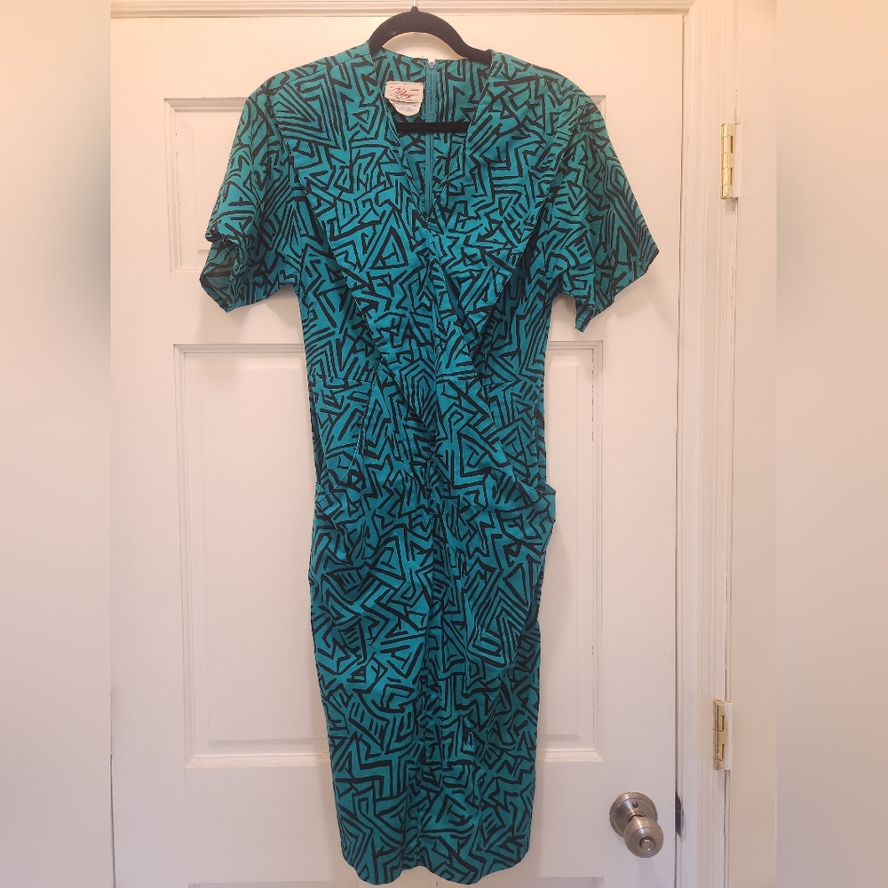 Vintage Avant Garde 80s 90s Scribble Midi Dress Size 9 Medium